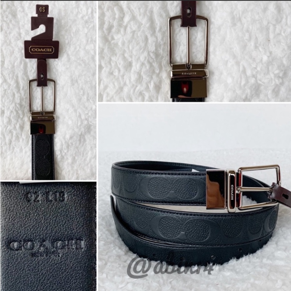 New Coach Cut-to-size Reversible Signature Black Leather Belt One Size - Picture 4 of 5